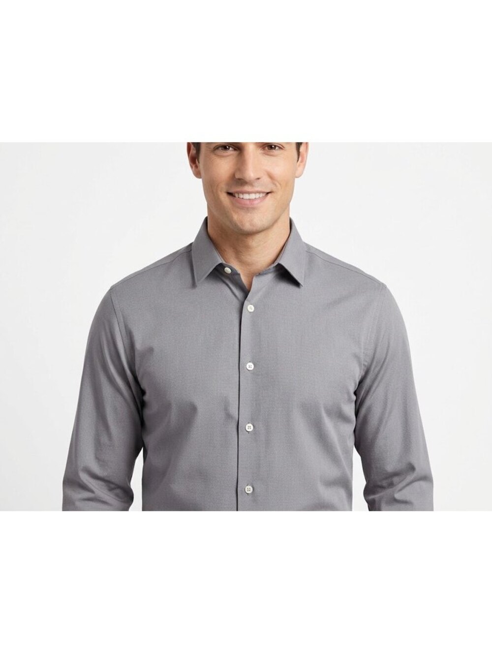 Van Heusen Stain Shield Mens XL 17-17.5 32/33 Slim Fit Stretch Dress Shirt Gray
